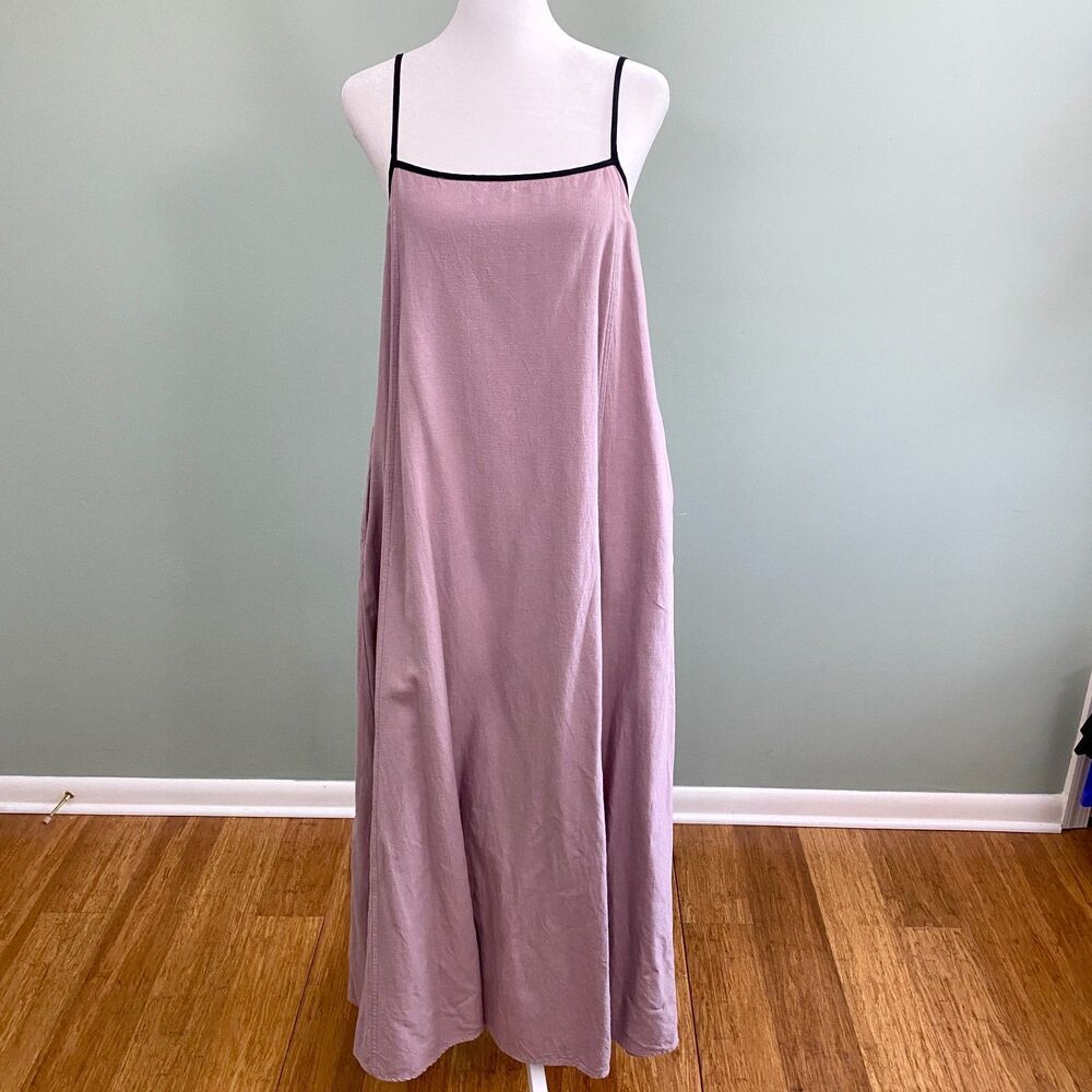 Shy Velvet Linen Maxi Dress Long Sleeveless Pockets Womens Medium Purple